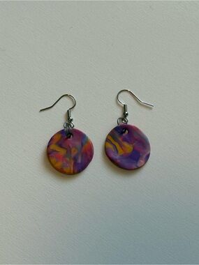 Handmade Purple & Multicolor Swirl Disc Earrings